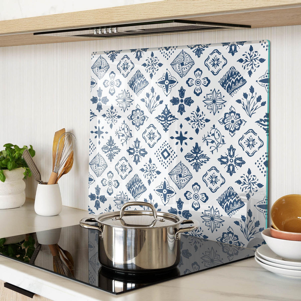 GLASPLATTE 60x52 cm Blumenmuster - Blau, Glas (60/0.4/52cm) - TULUP
