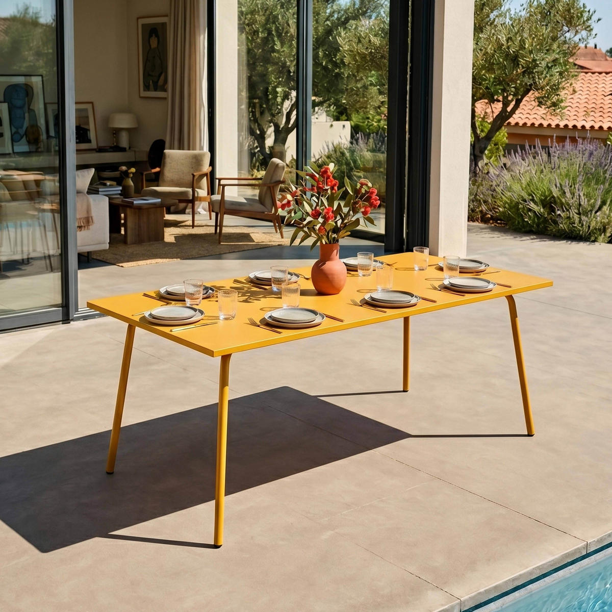 GARTENTISCH , Gelb - Gelb, Metall (180/90/72cm) - Oviala