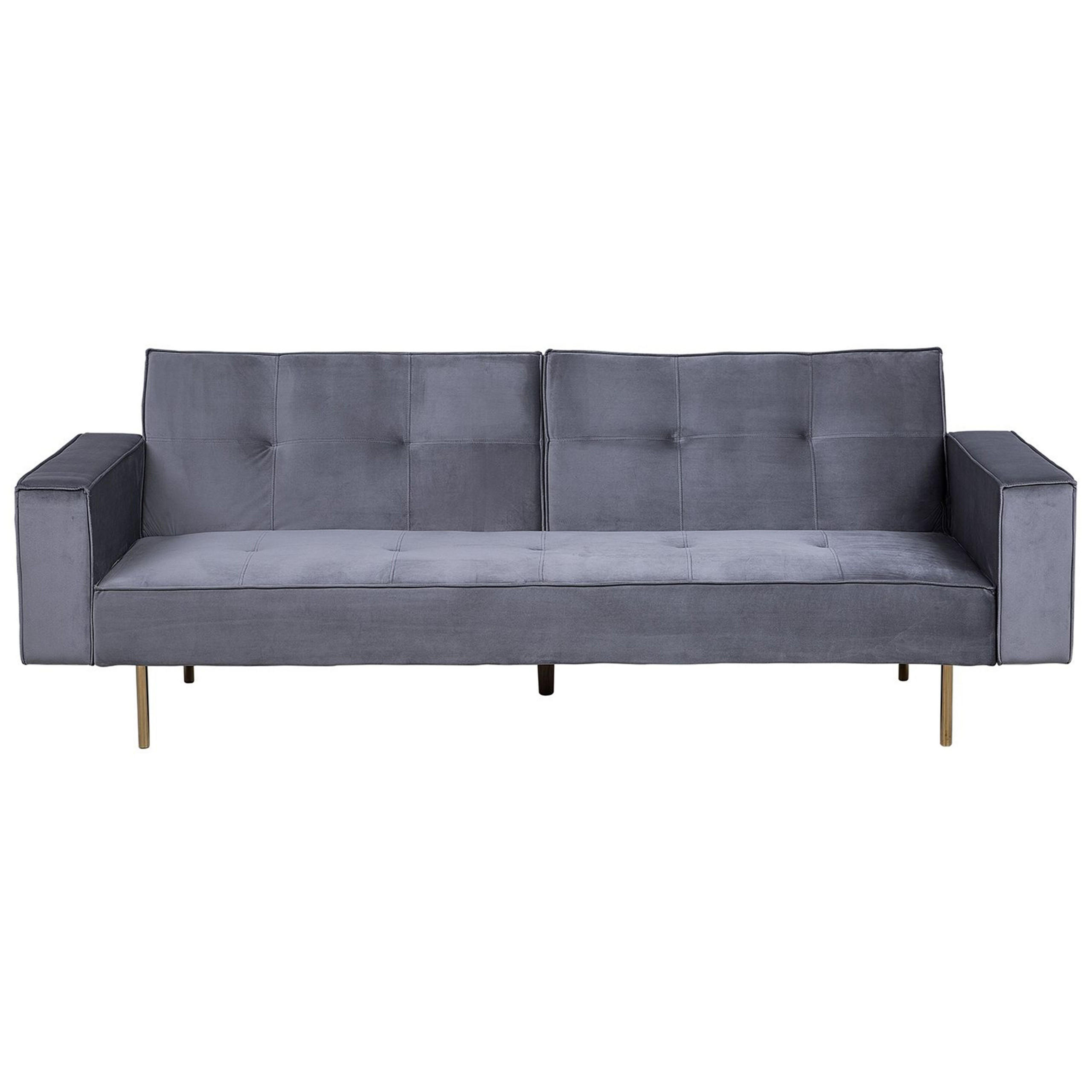 3-SITZER-SCHLAFSOFA Samtstoff Grau Visnes - Grau, Textil (218/80/81cm) - Beliani