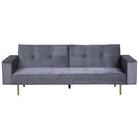 3-SITZER-SCHLAFSOFA Samtstoff Grau Visnes - Grau, Textil (218/80/81cm) - Beliani