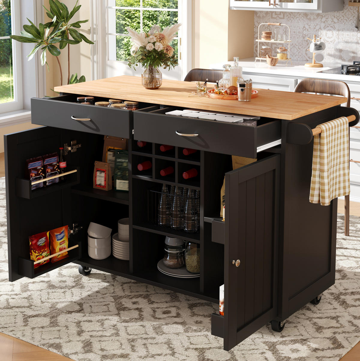 KÜCHENINSEL mit Stauraum 102 x 45 x 92 cm Schwarz - Schwarz, Metall (45/92/102cm) - Beauniv
