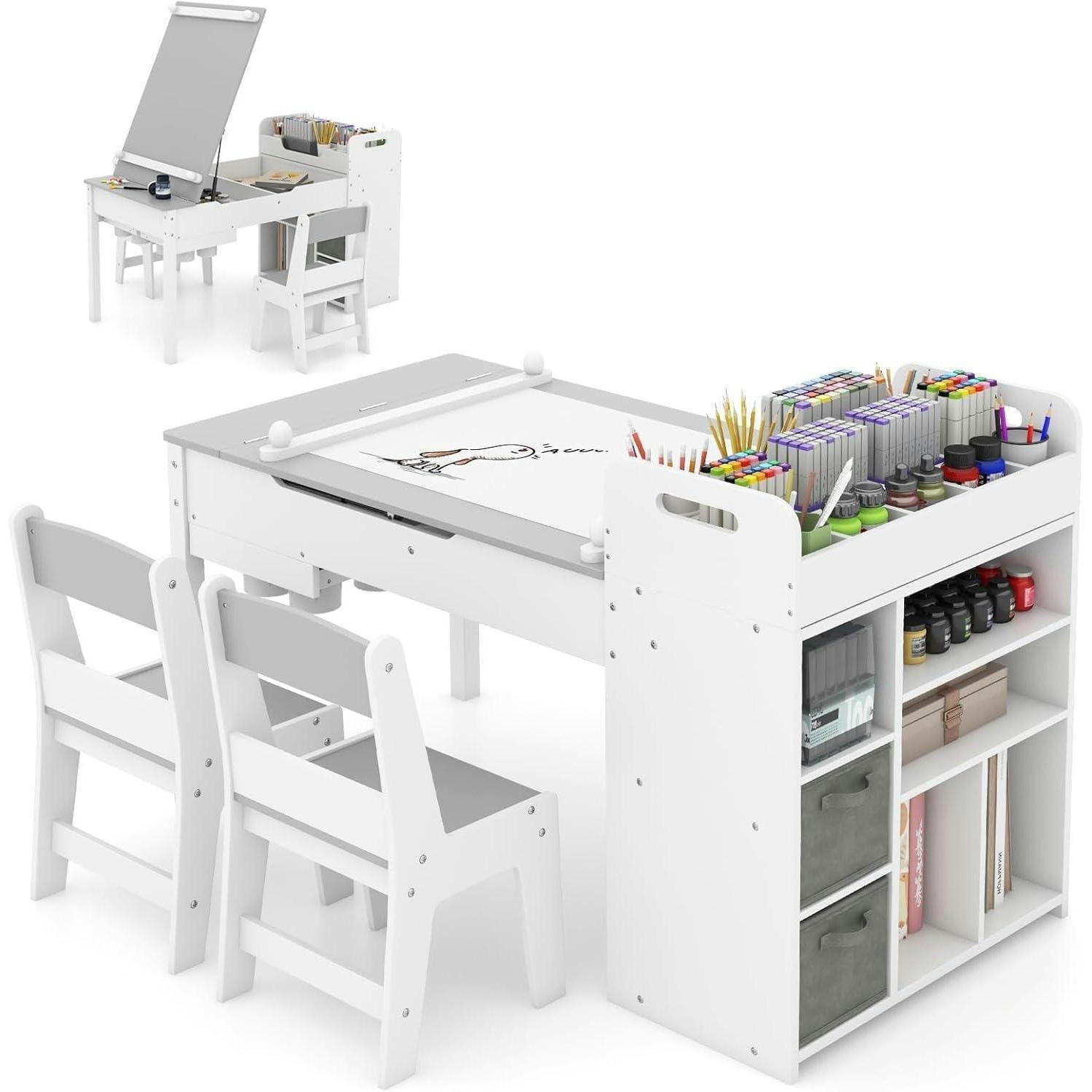 KINDERTISCH mit 2 Stühlen 3-teiliges Set Grau - Weiß, Holz (60/60/120cm)