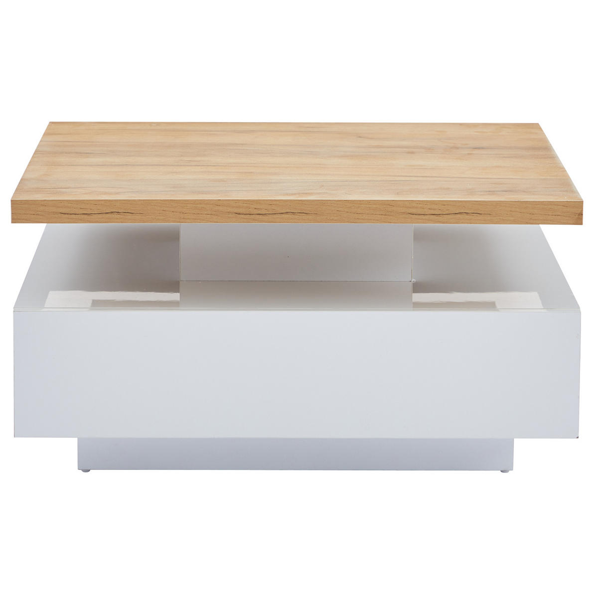 COUCHTISCH 70/70/36 cm mit 360° drehbarer Tischplatte, Schublade und offenem Stauraum, Weiß/Walnuss - Weiß, Holzwerkstoff (70/70/36cm) - Redom