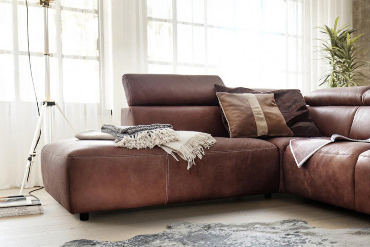 ECKSOFA MIT MOTORISCHER SITZTIEFENVERS. RISO Braun Leder - Dunkelbraun/Schwarz, Leder (263/240cm) - KAWOLA