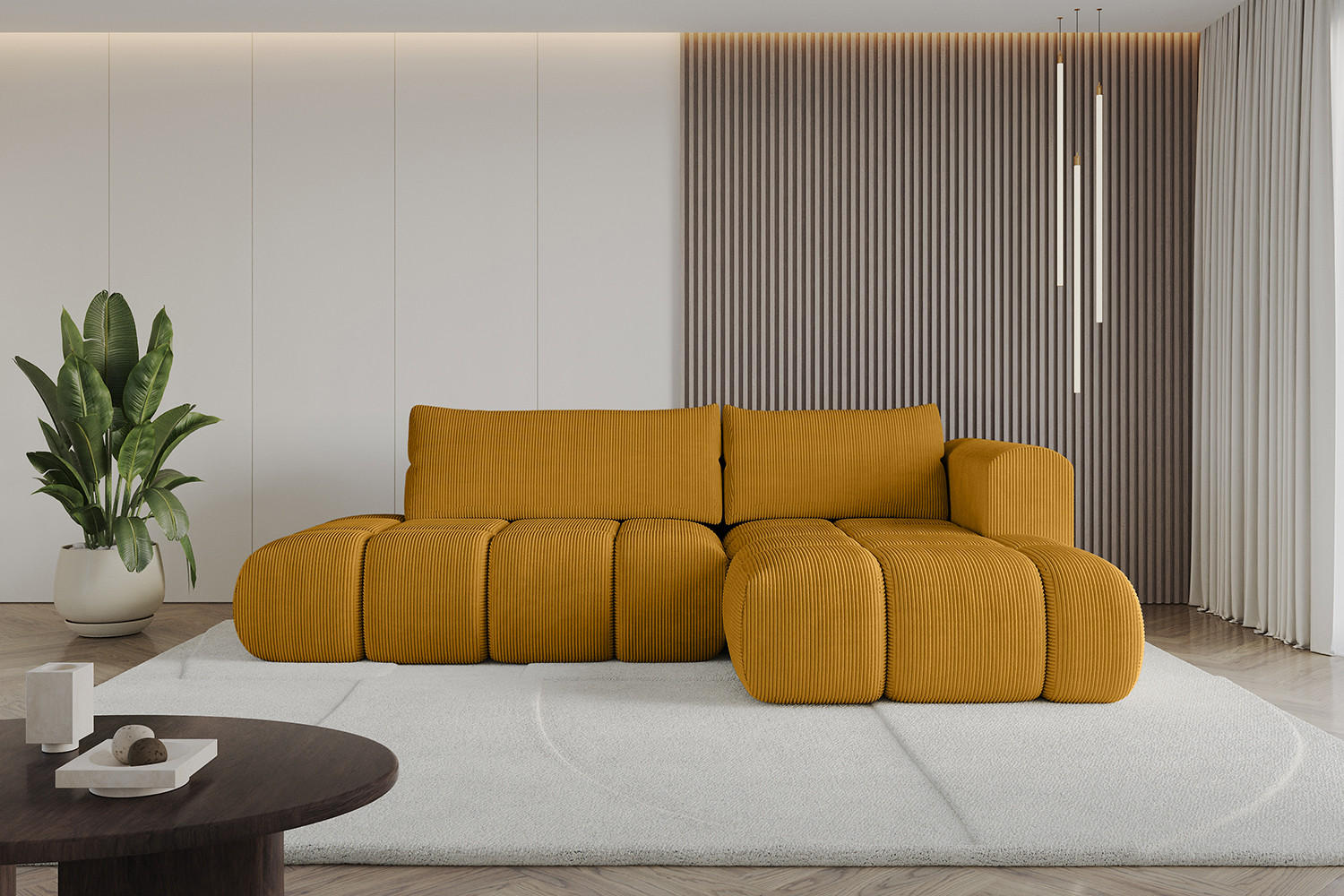 ECKSOFA Ottomane Rechts CLOUD-L 289x180x40 Senfgelb Cord - Currygelb, Holzwerkstoff/Kunststoff (289/180cm) - ALTDECOR