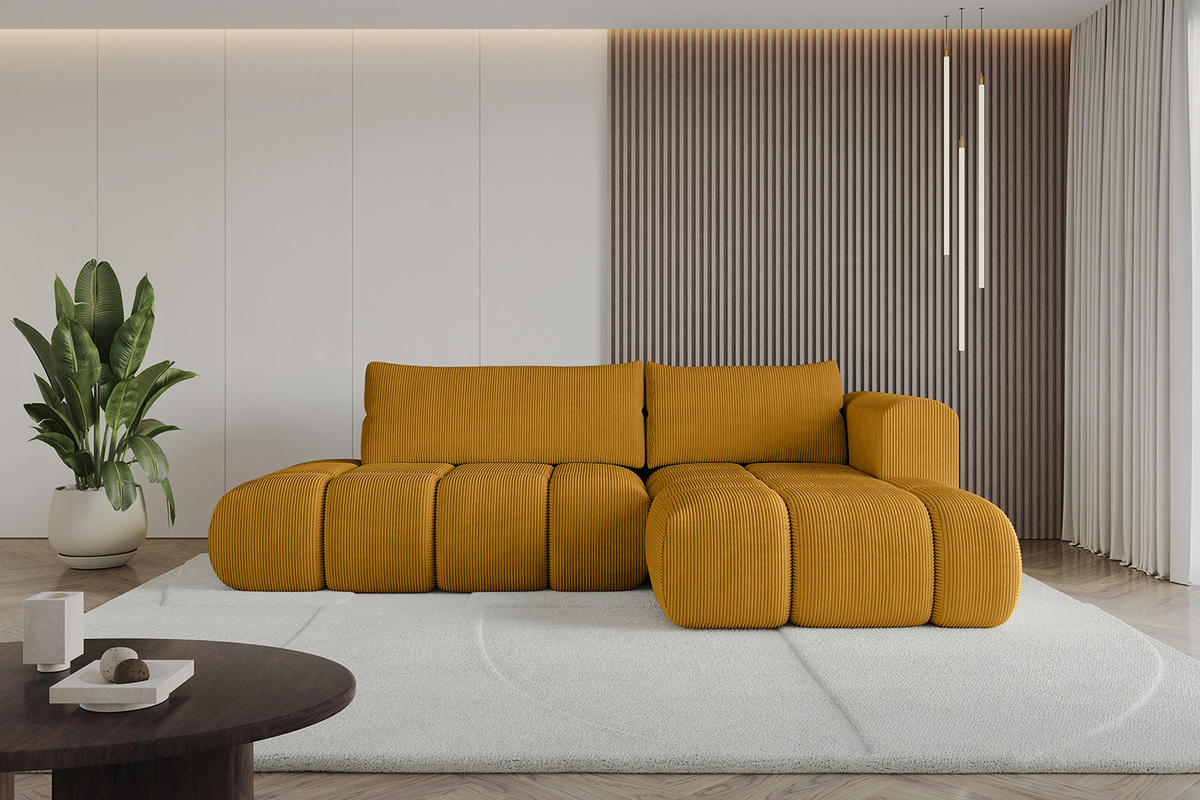 ECKSOFA Ottomane Rechts CLOUD-L 289x180x40 Senfgelb Cord - Currygelb, Holzwerkstoff/Kunststoff (289/180cm) - ALTDECOR