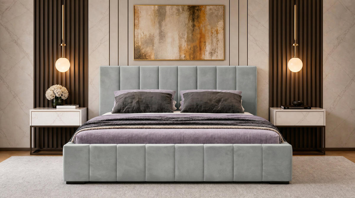 MARPUR Polsterbett NERO 180x200 cm mit Bettkasten und Lattenrost, Silber - Chromfarben/Silberfarben, Holz/Holzwerkstoff (180/200cm) - Marpur