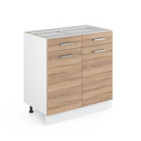 UNTERSCHRANK R-Line Sonoma 80 cm mit Schubladen und Türen, ohne AP - Weiß/Sonoma Eiche, Holzwerkstoff (80/81.6/46cm) - Vicco