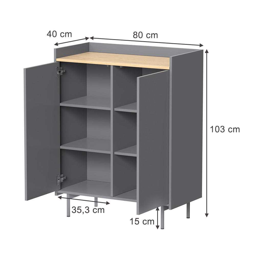 KOMMODE Velina Grau/Eiche 80 x 103 cm mit 6 Fächern - Eichefarben/Grau, Holzwerkstoff (80/103/40cm) - Vicco