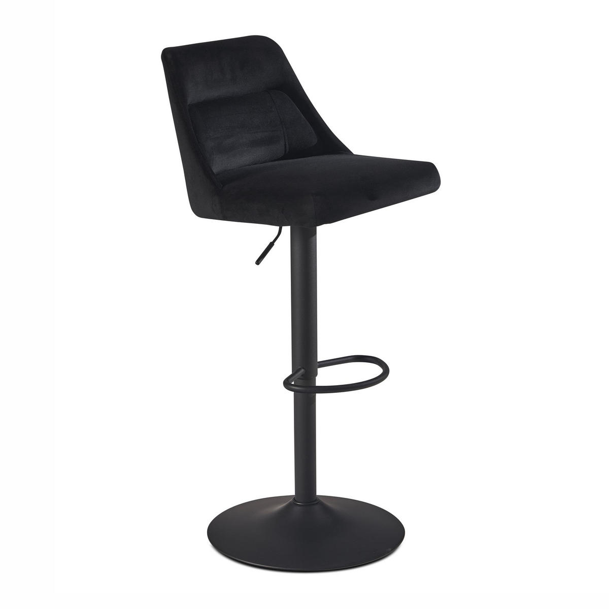 BARHOCKER Samt Lehne Höhenverstellbar Trompetenfuß Gepolstert, Schwarz 45x51x106 cm - Schwarz, Textil/Metall (45/106/51cm) - KADIMA DESIGN