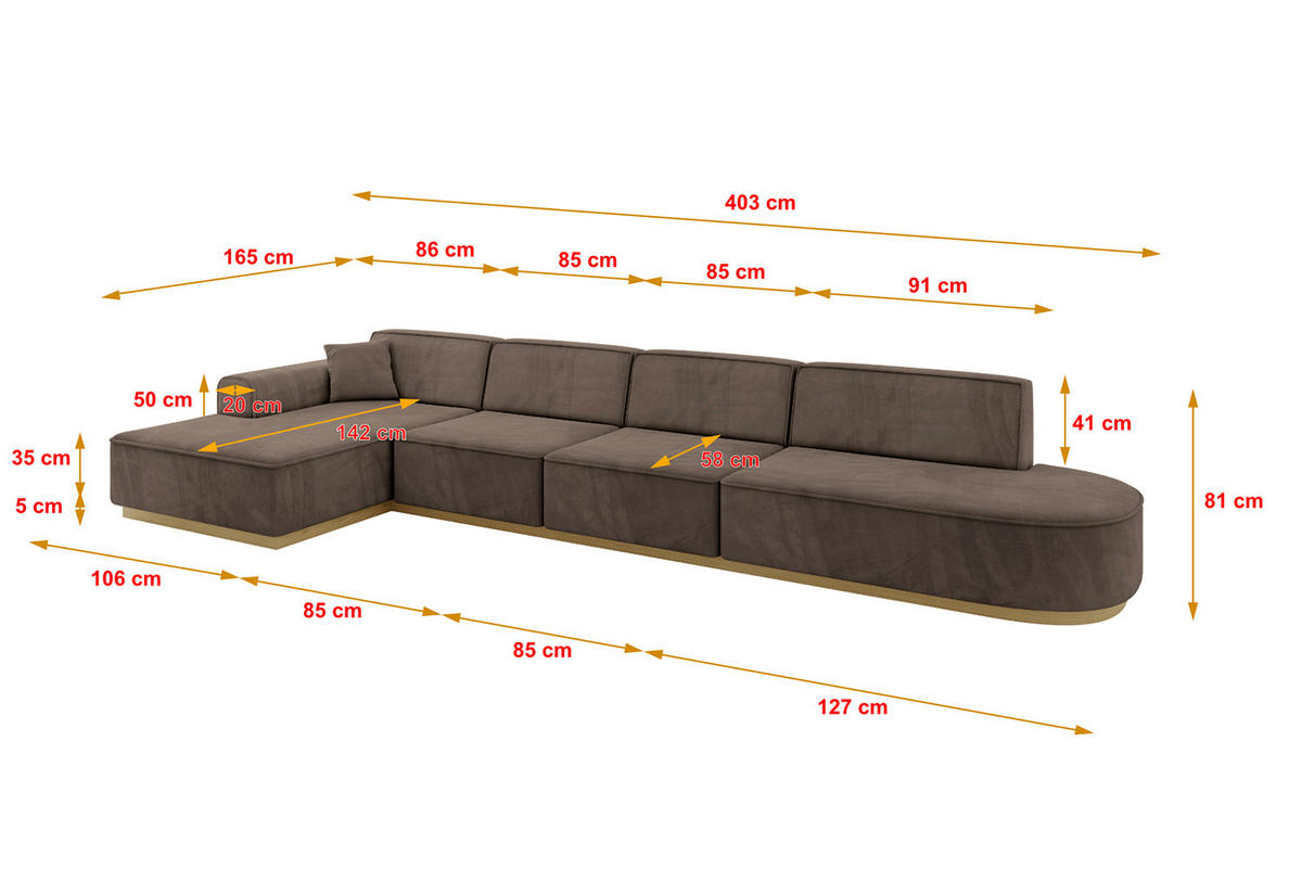ECKSOFA Ottomane Links IREA-L3-v2 - 403x165x81 cm Braun - Braun, Holzwerkstoff/Textil (403/165cm) - ALTDECOR