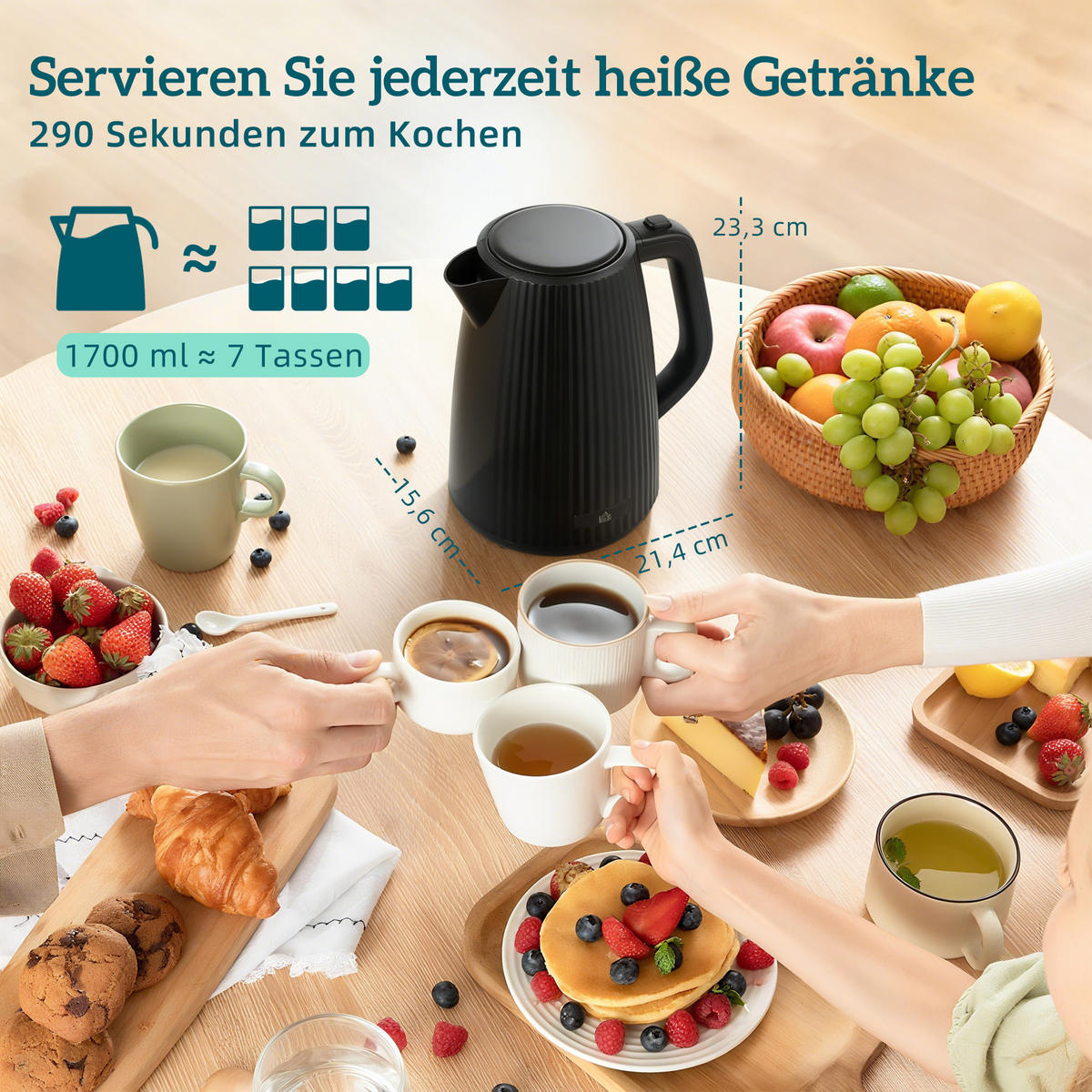 TOASTER mit Wasserkocher DE-07937 Schwarz - Schwarz, Kunststoff (15.6/23.3/21.4cm) - ComfortXL