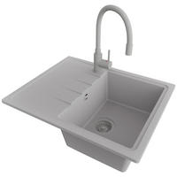 GRANITSPÜLE Mailand, 2-er set Grau 62/50 cm 1 Becken + Küchenarmatur 38/14 cm + Ablauf-Set ab 40er Unterschrank - Grau, Kunststoff (62/19/50cm) - Primagran