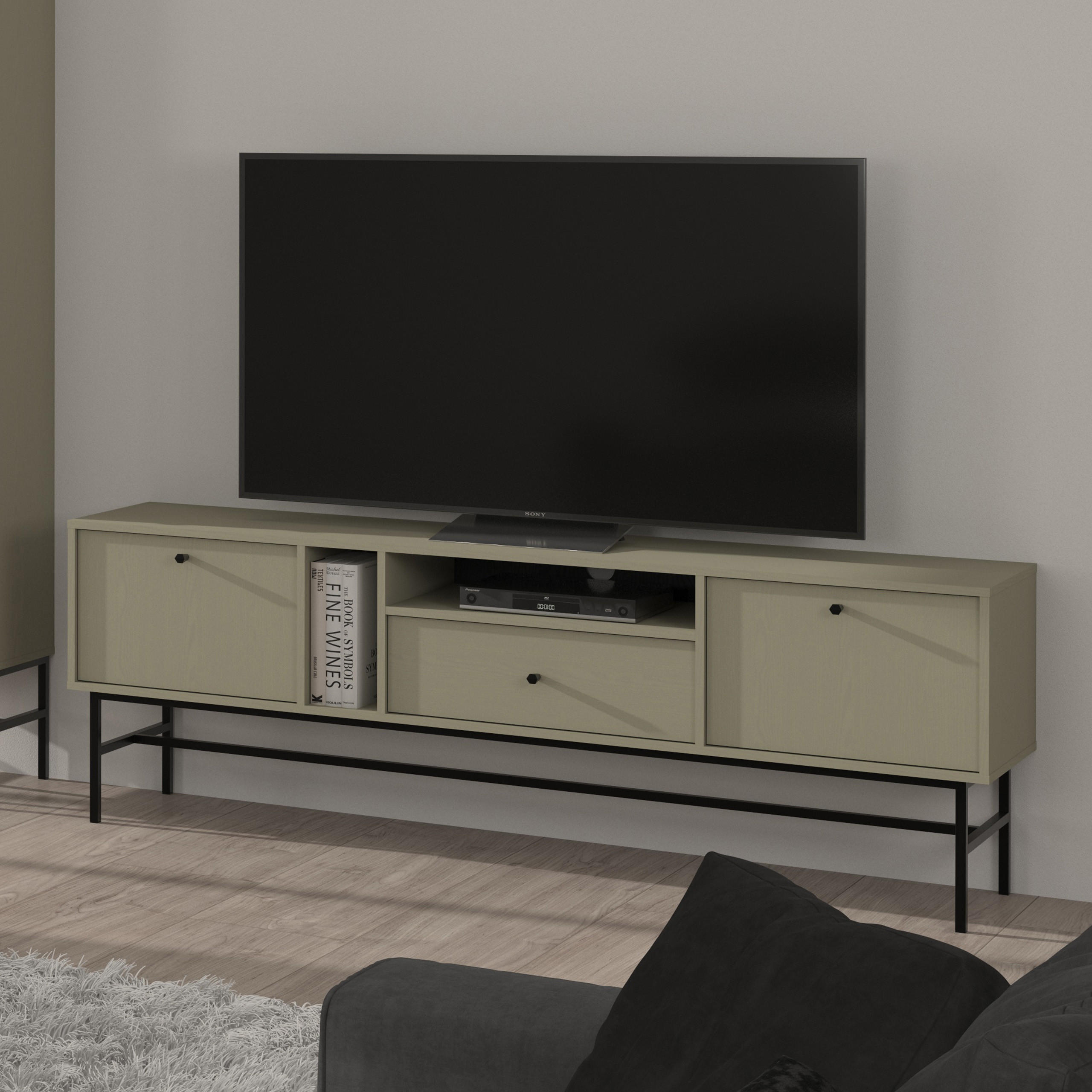 LOWBOARD TORINO 180x40,8x62,5 cm mit 1 Schubladen und 2 Türen Hellgrün - Hellgrün, Holzwerkstoff (180/62.5/40.8cm) - MASSENO