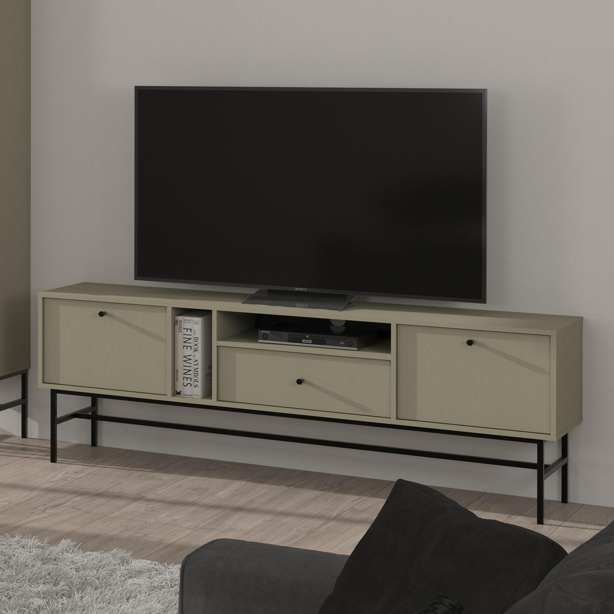 LOWBOARD TORINO 180x40,8x62,5 cm mit 1 Schubladen und 2 Türen Hellgrün - Hellgrün, Holzwerkstoff (180/62.5/40.8cm) - MASSENO
