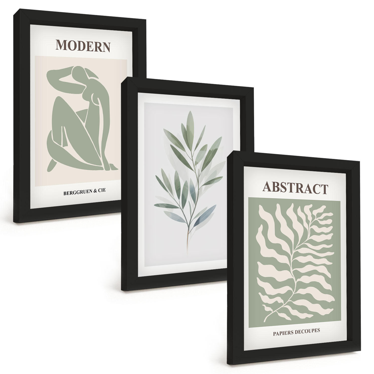 BILDER SET 3er Set - 20x30 cm Schwarzer Rahmen - Matisse Aquarell Boho-Design - Schwarz, Kunststoff (20/30cm) - TULUP