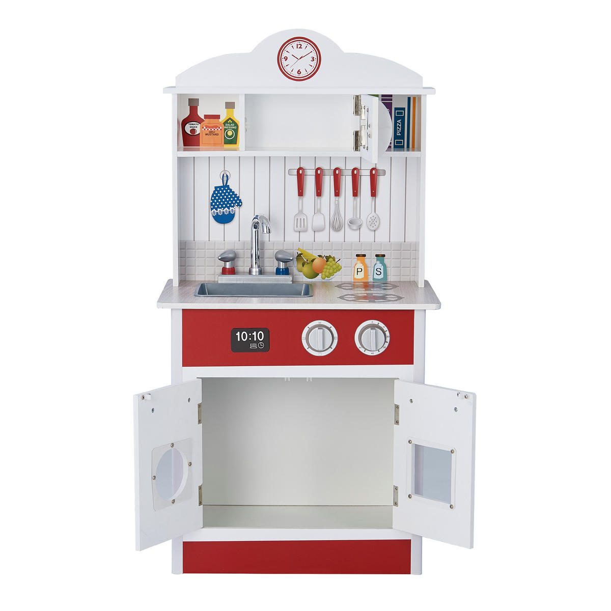 KINDERKÜCHE Spielküche, Rot/Weiß, 93cm - Rot, Holzwerkstoff (48/32/93cm) - Teamson Kids