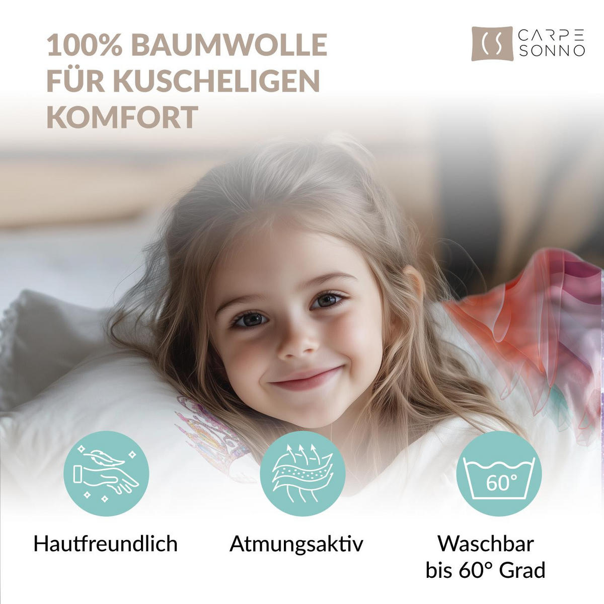 KINDERBETTWÄSCHE 135x200 Prinzessin aus 100% Baumwolle - Dein Gesicht vervollständigt das Design der Kinder Bettwäsche - Weiß, Textil (135/200cm) - Carpe Sonno