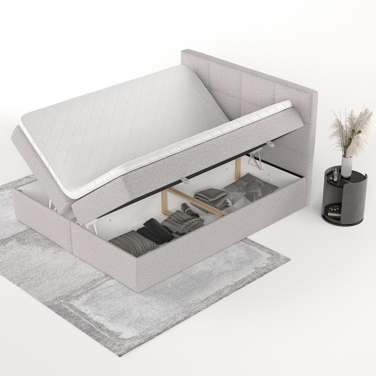 BOXBETT Oris 140/200 cm Beige im Riva Stoff - Beige/Schwarz, Holz/Holzwerkstoff (140/200cm) - AltaBeds