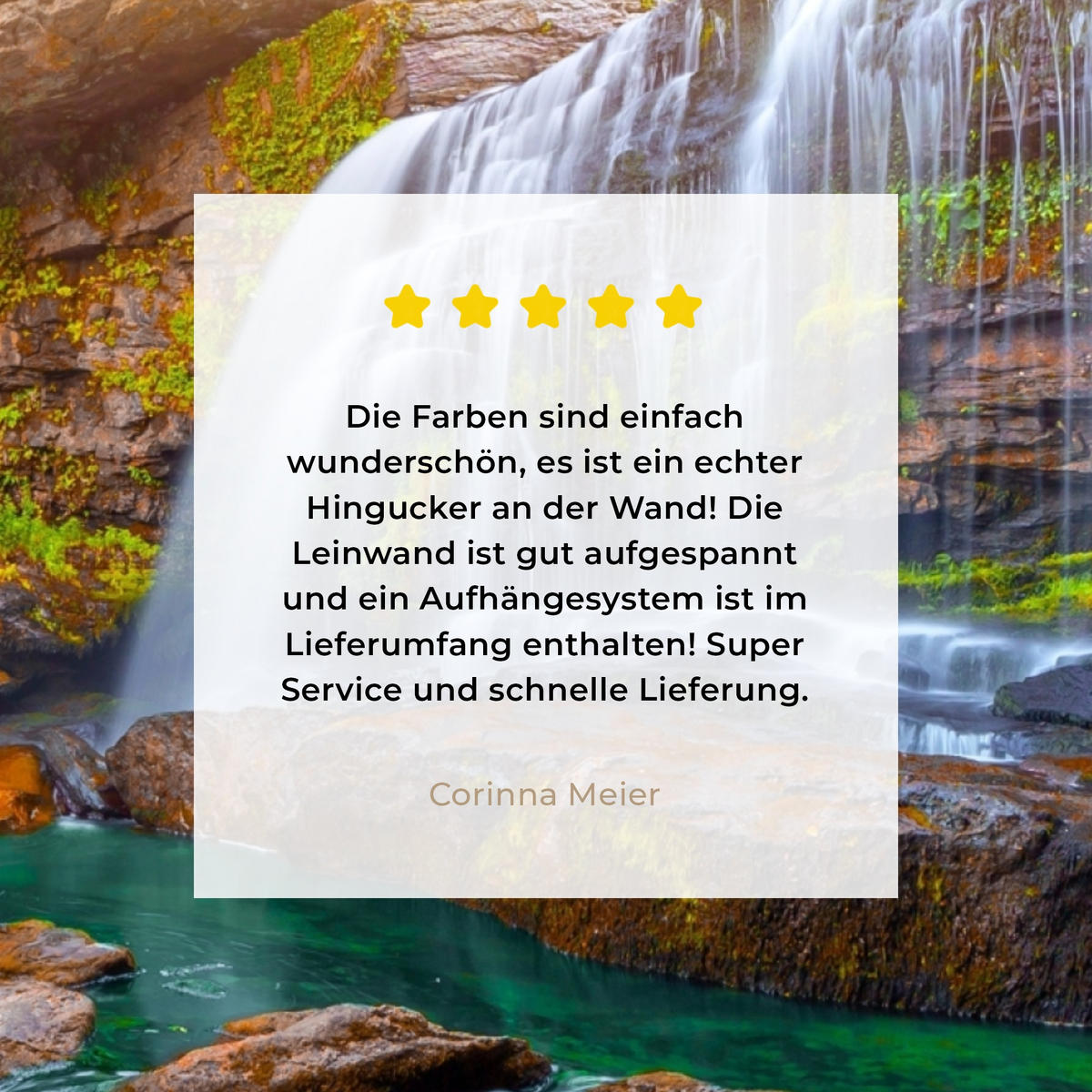 LEINWANDBILD Natur - Wasserfall - Pflanzen - Bäume - Sonne Deko Wohnzimmer 20x20 cm - Olivgrün, Textil (20/20cm) - MuchoWow