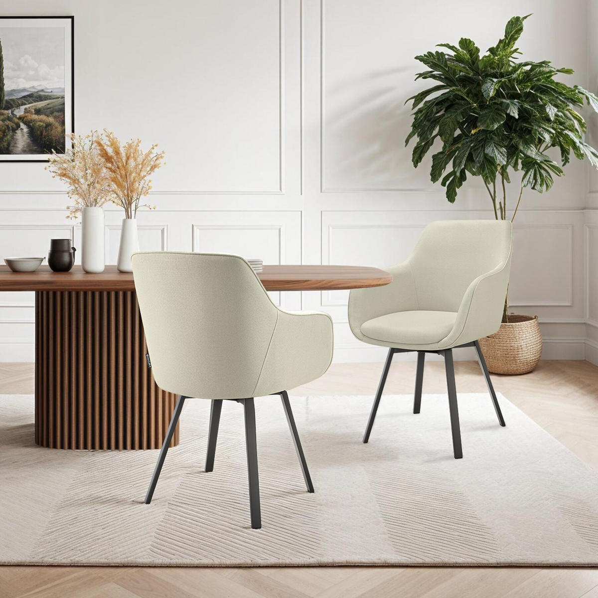 ARMLEHNSTUHL drehbarer 2er Set Alicon 57 x 59 x 88 cm greige - Greige, Textil (57/88/59cm) - tectake