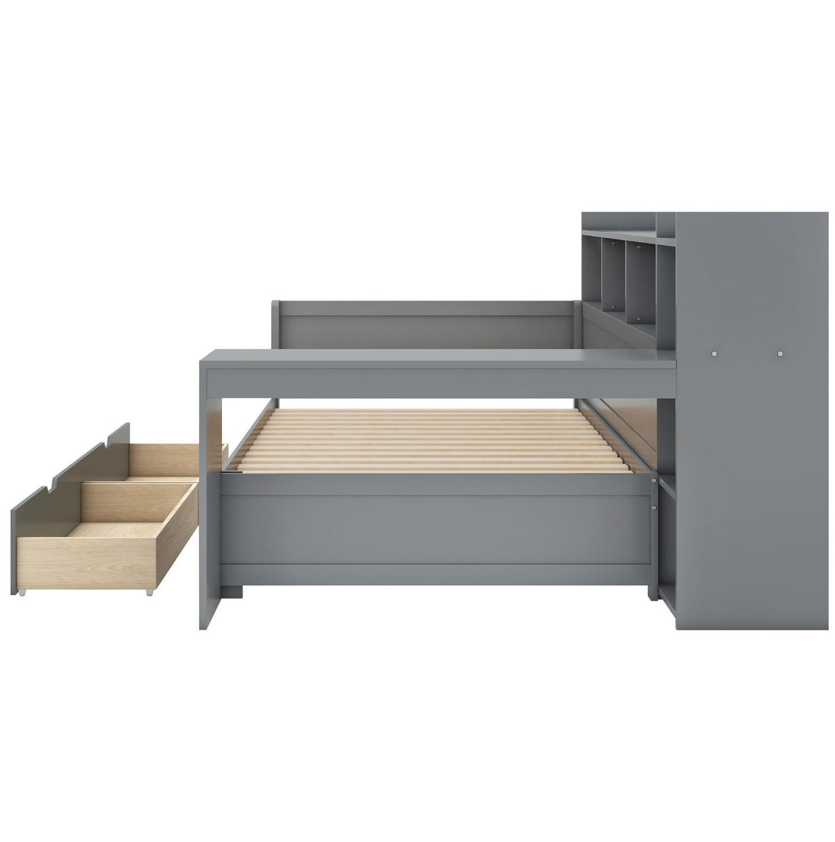 POSTEĽ s písacím stolom, 90/200 cm, sivá, z drevotriesky a MDF - sivá, kompozitné drevo (90/200cm) - BEAOK