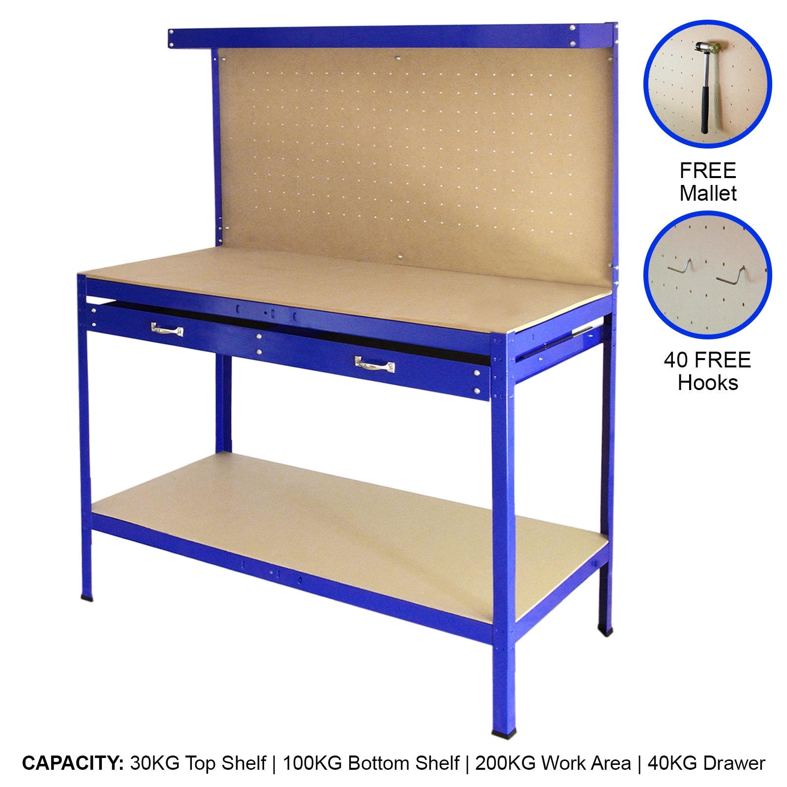 WERKBANK mit Stecktafel und Schublade Blau - Blau, Metall (44/81.5/78cm) - Monster Racking