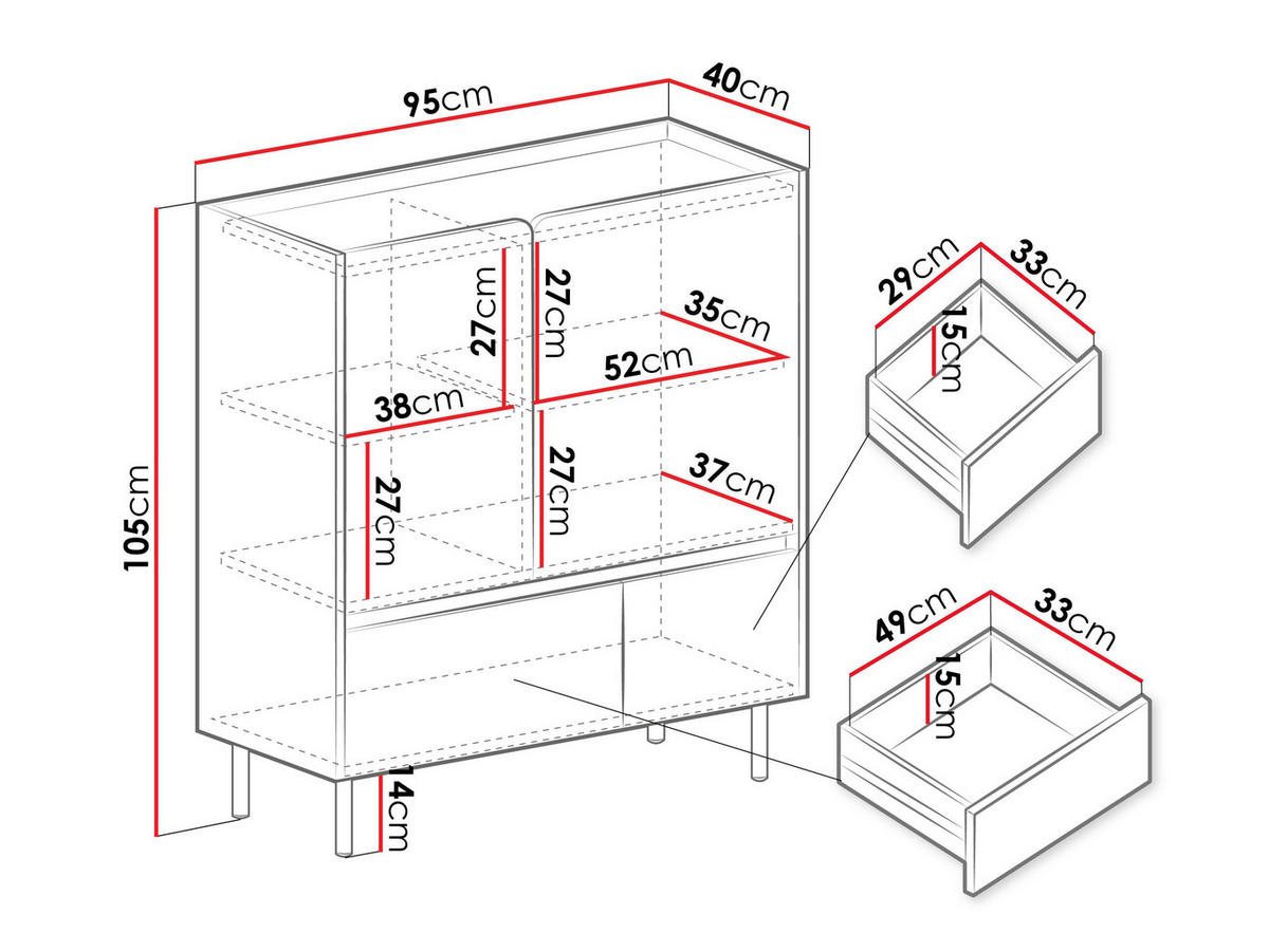 KOMBIKOMMODE Luca LC09 - Sandfarben/Schwarz, Holzwerkstoff/Metall (95/105/40cm) - MIRJAN24