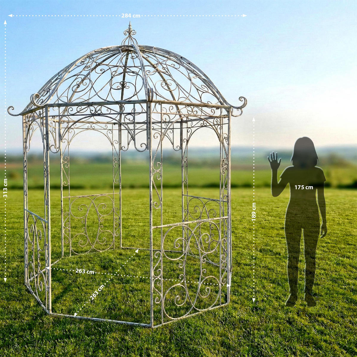 PAVILLON 284/263/313 cm Metall Antik Weiß - Weiß, Metall (284/313/263cm) - CLP