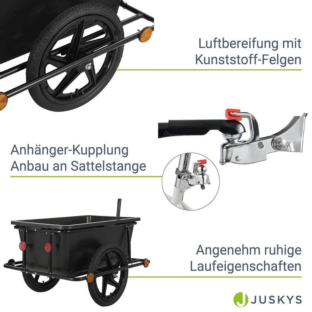 FAHRRADANHÄNGER 90 Liter - Schwarz, Kunststoff (64/93/162cm) - Juskys