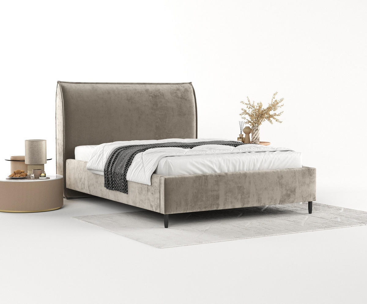 POLSTERBETT Shell Beige 160/200 cm im Chenille-Stoff - Beige/Schwarz, Holz/Holzwerkstoff (160/200cm) - Maison de Reve