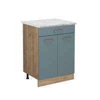 KÜCHENUNTERSCHRANK R-Line Blau-Grau 60 cm AP Marmor - Eiche Wotan/Blaugrau, Holzwerkstoff (60/81.6/60cm) - Vicco