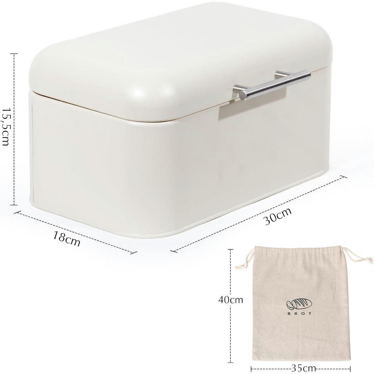 BROTKASTEN Metall Beige 30 cm - Weiß, Metall (18/15.5/30cm)