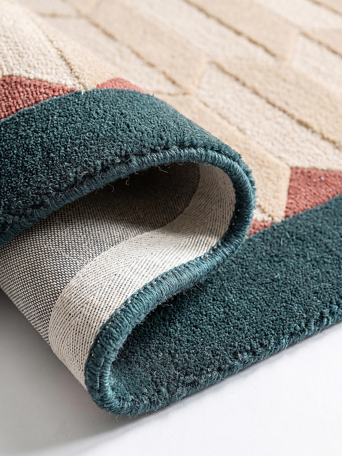 WOLLTEPPICH handgetuftet DARENT, Wabenmuster, Petrol, 200 x 290 cm - Türkis, Textil (200/290cm) - KADIMA DESIGN