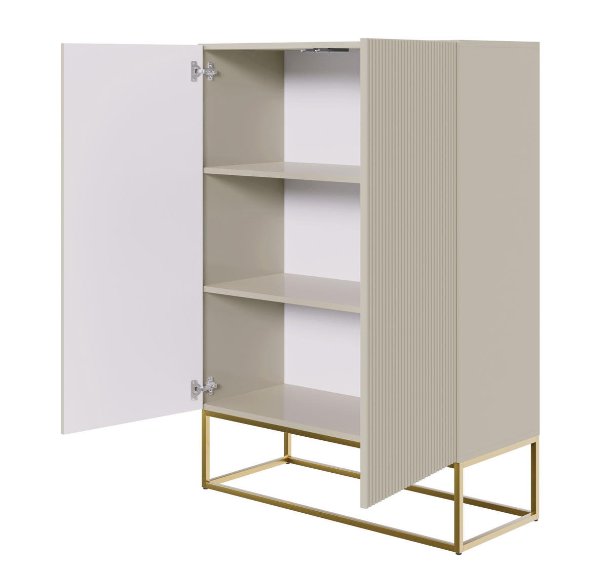 HIGHBOARD Veldio Graubeige mit goldenem Metallgestell 90 cm - Greige/Goldfarben, Holzwerkstoff/Metall (90/125/38cm) - Selsey