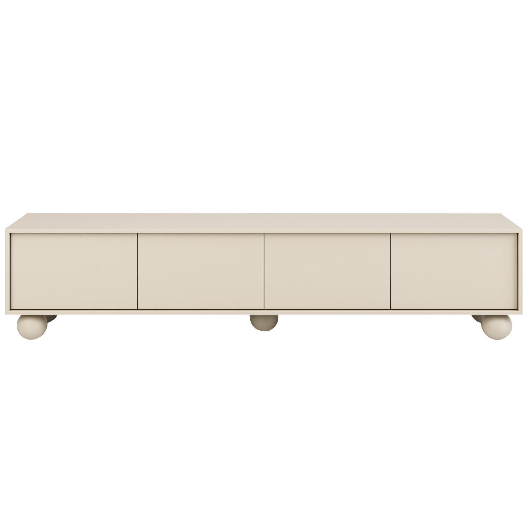 Beautysofa NÍZKÁ komoda Adel se 4 dvířky a kulatými nožkami, 204 cm, bezúchytkový, kašmír