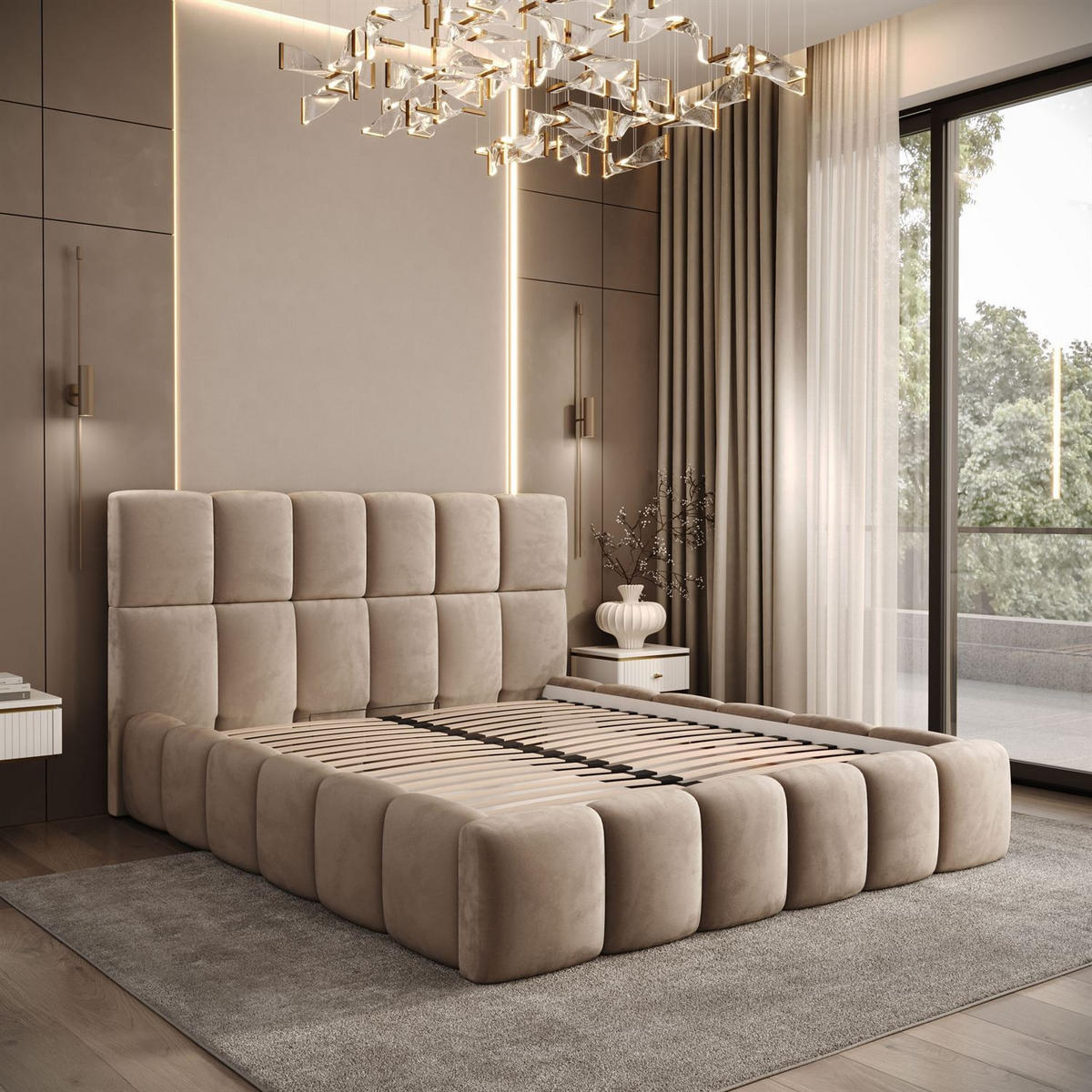 POLSTERBETT VENEZIA mit Bettkasten 120x200, Royal Velvet 170 - Beige, Textil (120/200cm) - Lookway