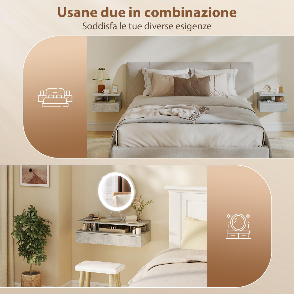 NACHTTISCH Zementgrau 1 Stück - Beige, Kunststoff (32/22.5/35cm) - GiPP