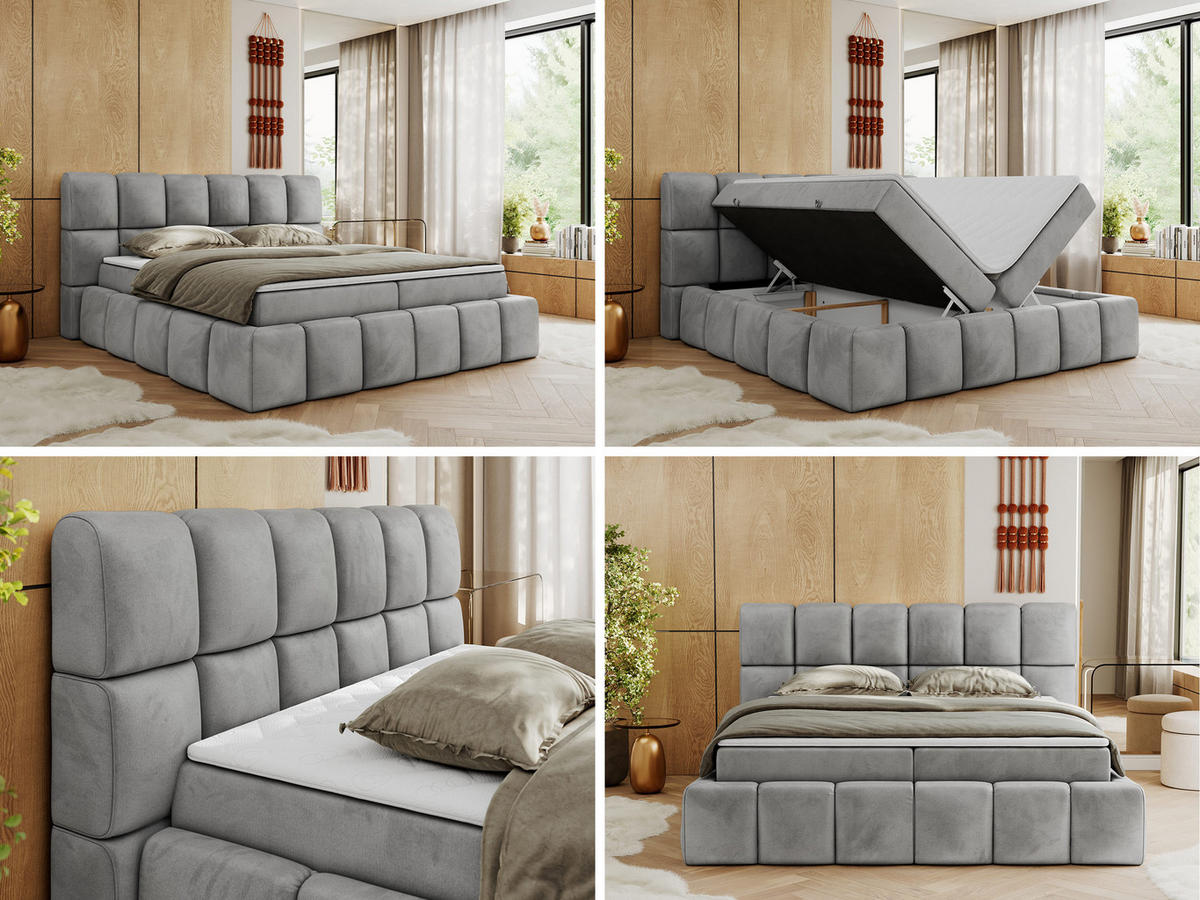 BOXBETT NIRA 200/200 - Hellgrau Velvet - H3 - Hellgrau, Holz/Textil (200/200cm) - MKS