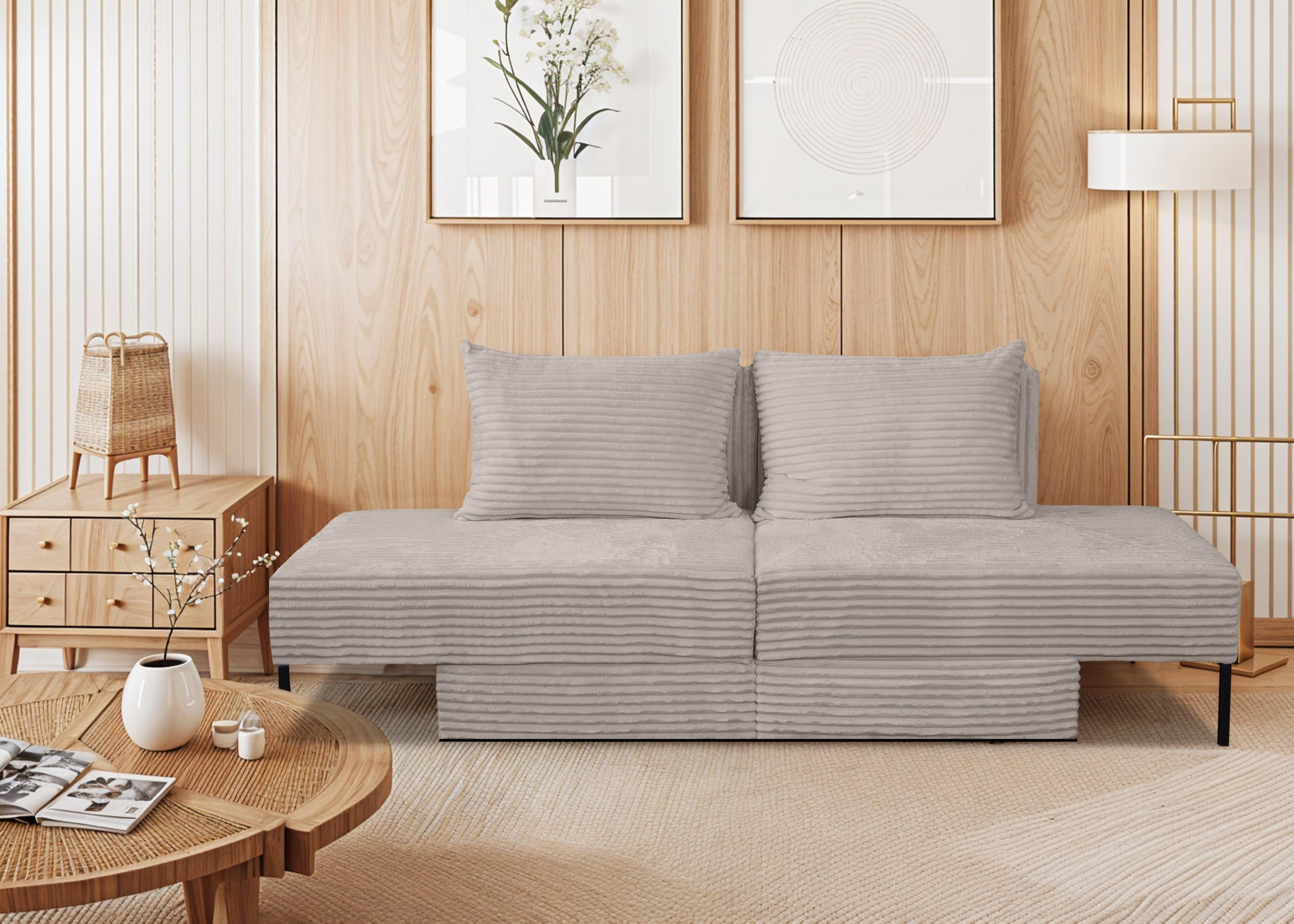 SOFA Mit Schlaffunktion MOOKA 4in1-Multifunktions-System Stoff Velo Beige - Beige, Holz/Textil (240/87/103cm) - Kaiser Möbel