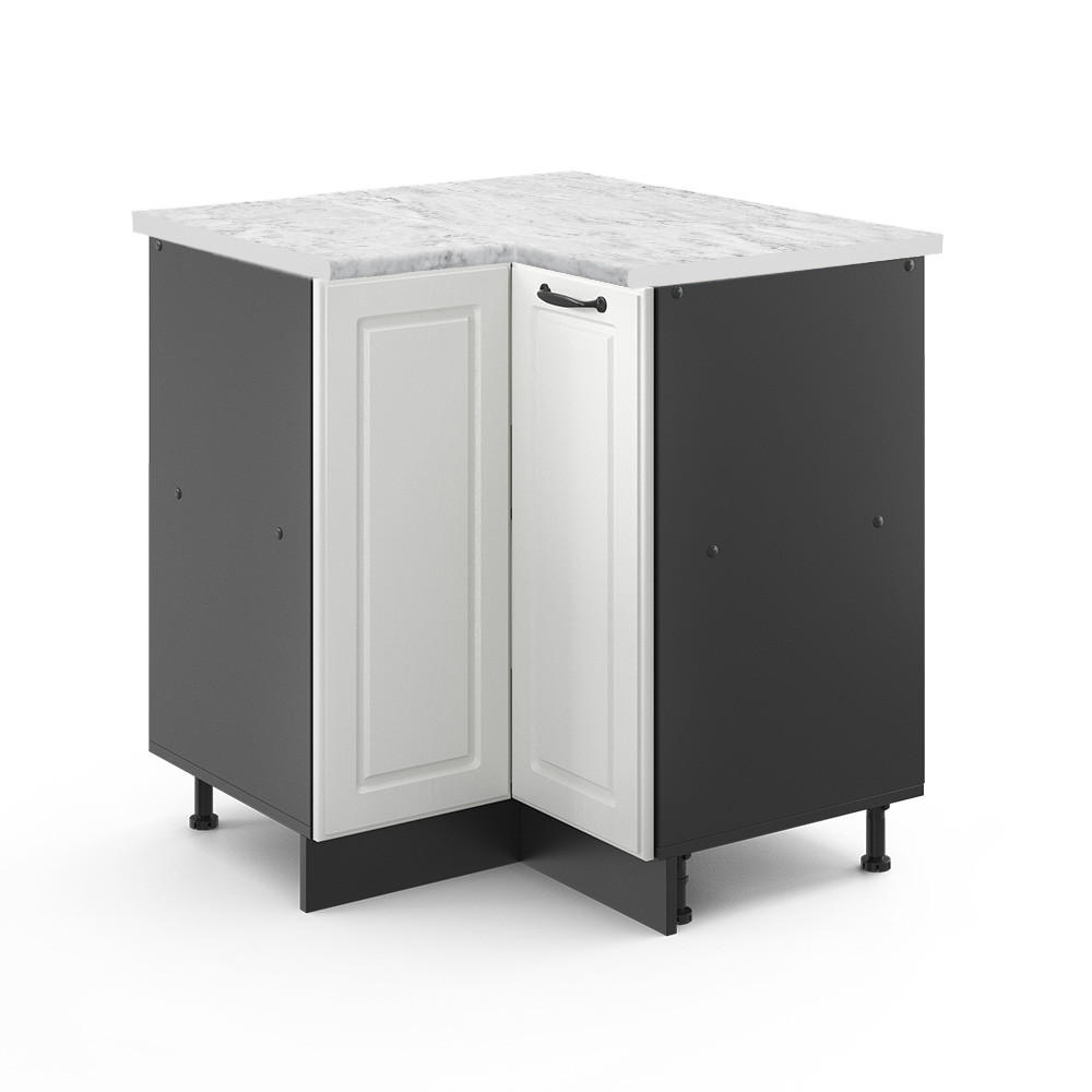 ECKUNTERSCHRANK R-Line Weiß Landhaus 75.6 cm, AP Marmor - Anthrazit/Weiß, Holzwerkstoff (75.6/81.6/60cm) - Vicco