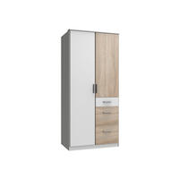 KLEIDERSCHRANK Joker in Weiß Eiche Sägerau - Drehtürenschrank 2 türig - Weiß, Holzwerkstoff (91/199/58cm)