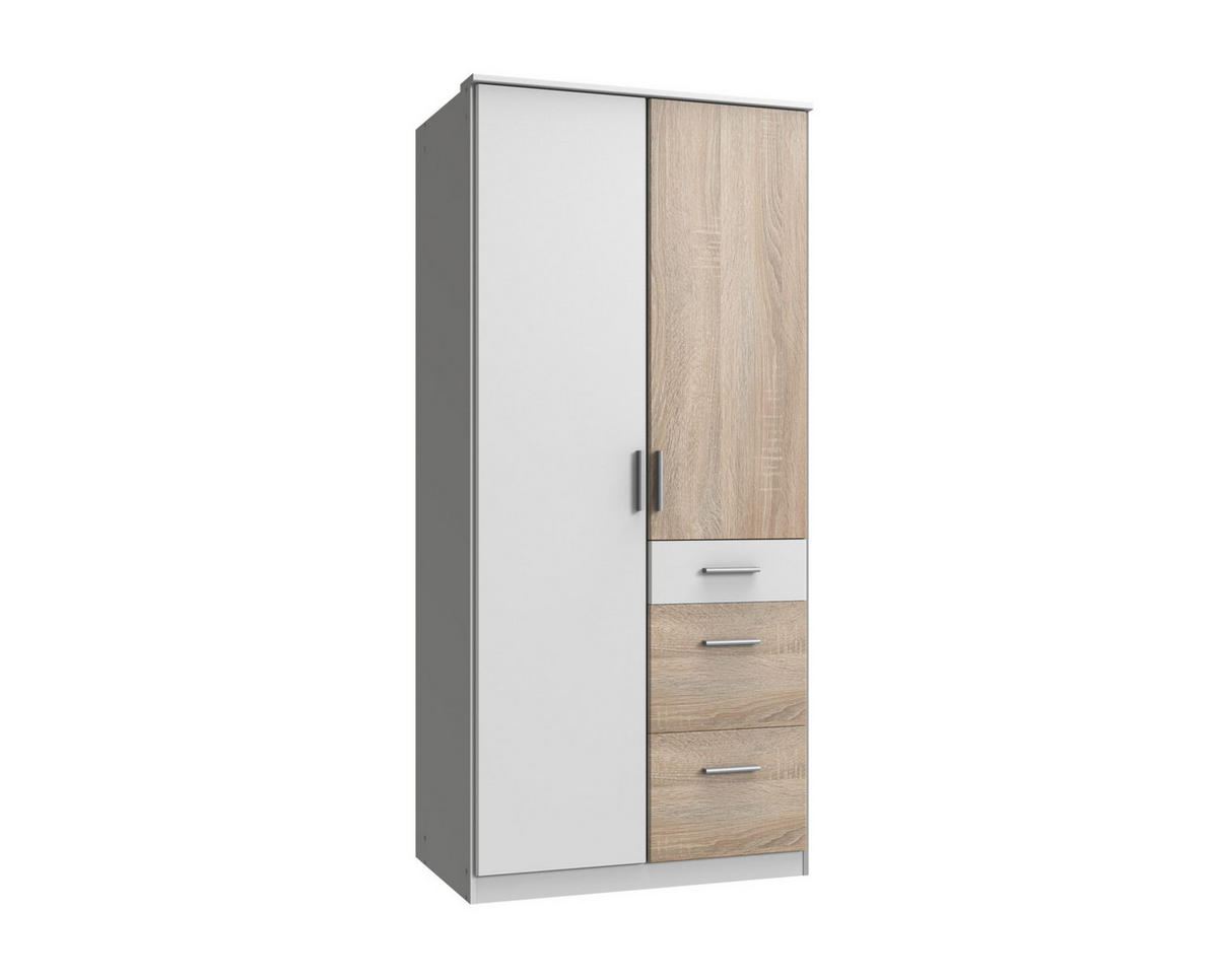 KLEIDERSCHRANK Joker in Weiß Eiche Sägerau - Drehtürenschrank 2 türig - Weiß, Holzwerkstoff (91/199/58cm)