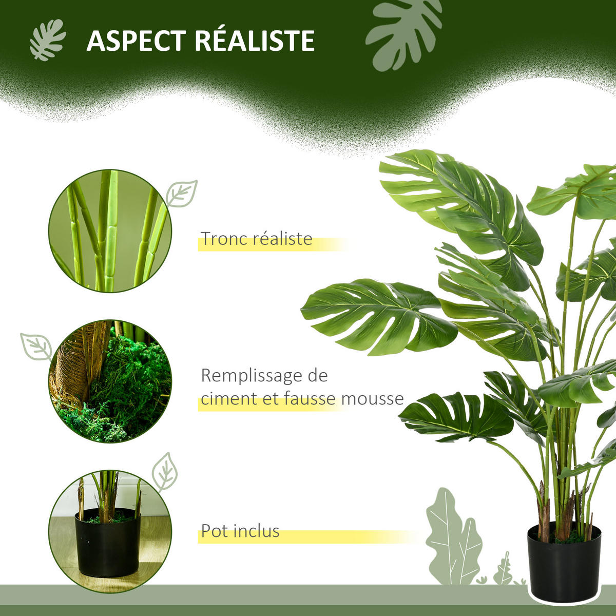 KUNSTPFLANZE DE-16632 120 cm, Monstera deliciosa Grün - Grün, Kunststoff (120cm) - ComfortXL