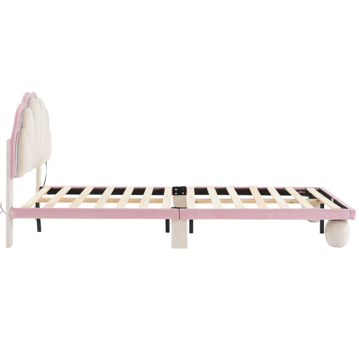 POLSTERBETT 90x200 mit LED Lichtstreifen, gepolstertem Kopfteil, Samtbezug, stabile Rundbeine, modernes Jugendbett, rosa - Rosa, Textil (90/200cm) - Luhomfu