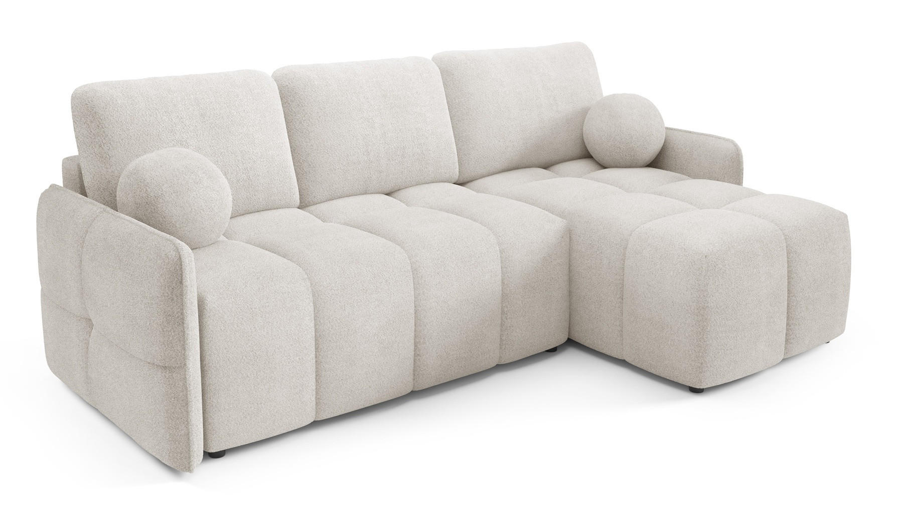 ECKSOFA MONO, Eckcouch in L-Form mit Schlaffunktion und Bettkasten, Farbe: Creme, Velourstoff, Ottomane Rechts - Creme, Textil (220/145cm) - Sepro Meble
