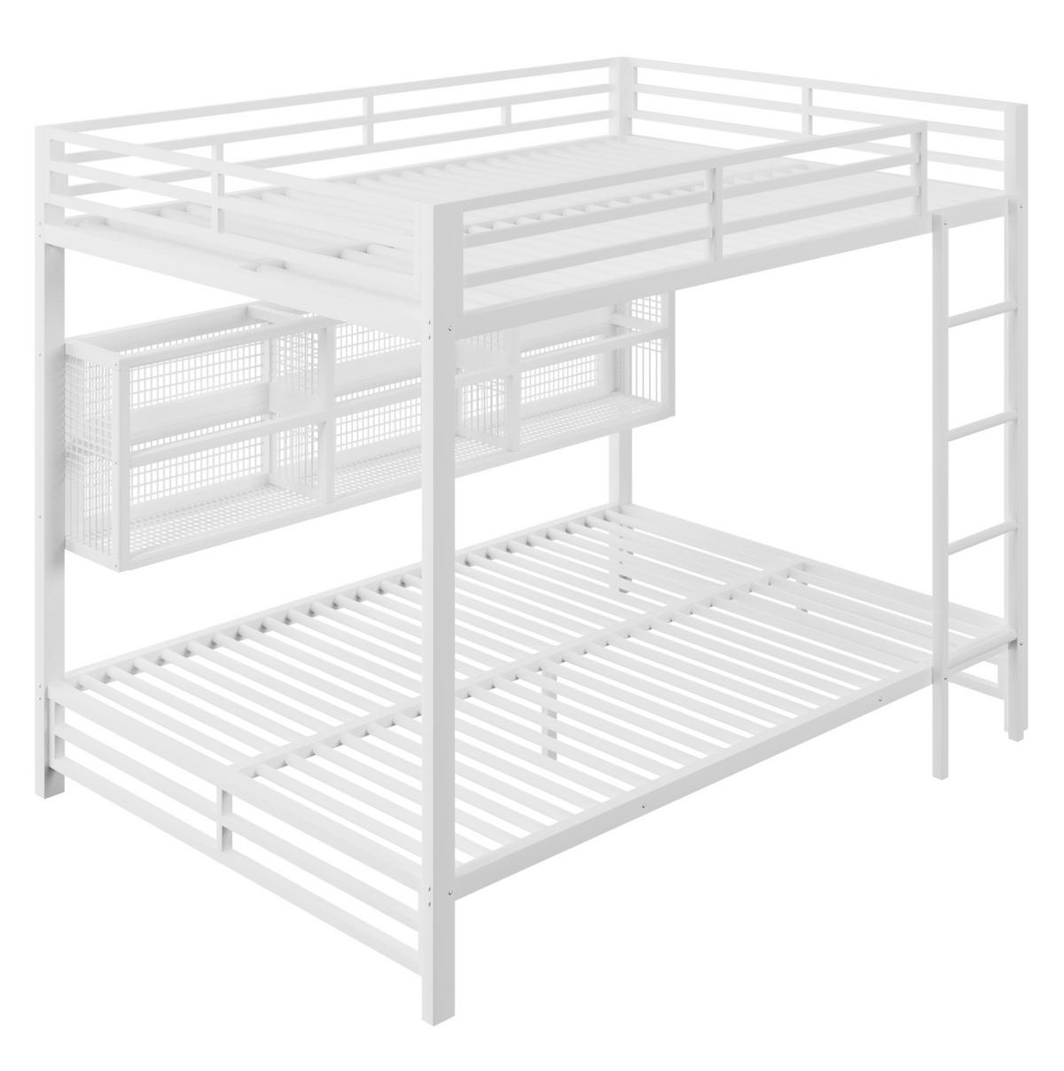 ETAGENBETT 140/200 cm in Weiß aus Metall mit 6 Stauraumschränken und LED - Weiß, Metall (140/200cm) - Flora Grace