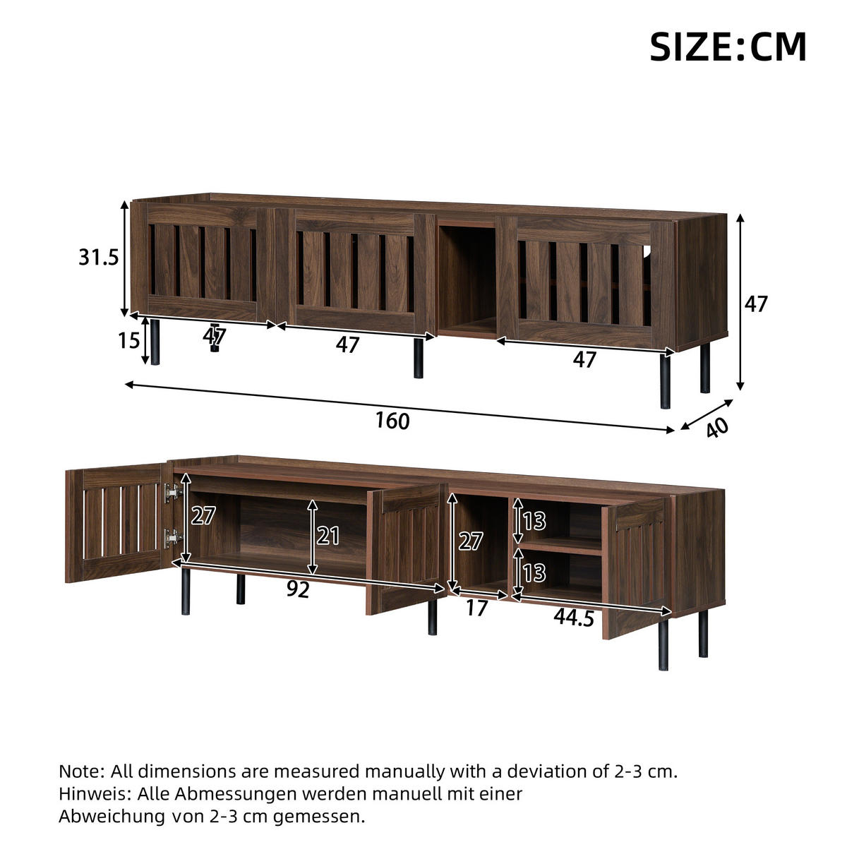 TV-LOWBOARD 160x40x47 cm Walnuss MDF Minimalistisch Schrank - Walnussfarben, Holzwerkstoff (40/47/160cm) - FLIEKS