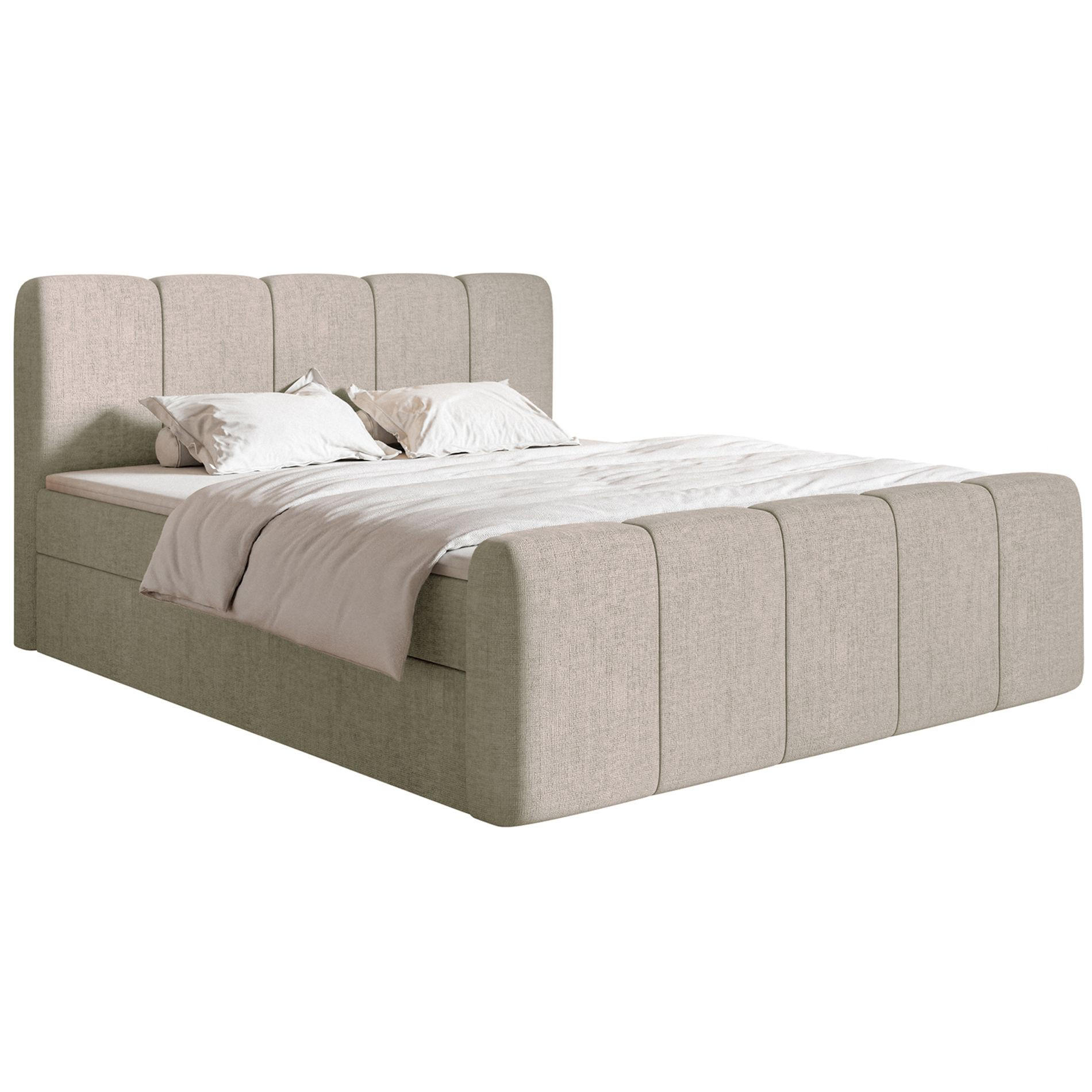 BOXBETT Cloudy II mit Bettkästen und Topper Chenille Taupe, 160x200 cm - Graubraun/Schwarz, Kunststoff/Textil (160/200cm) - Selsey