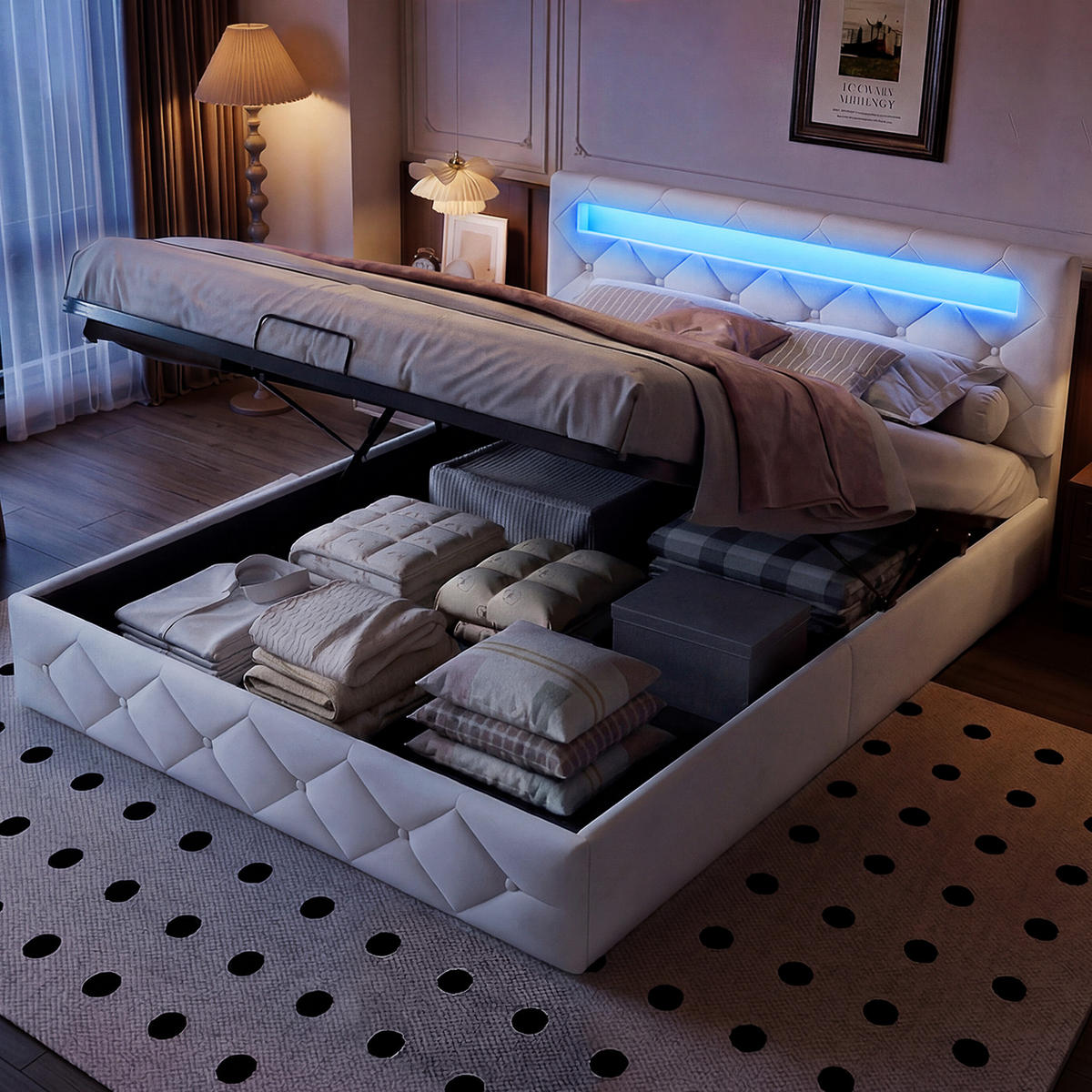 POLSTERBETT Doppelbett 140x200cm mit Verstellbares Kopfteil&Stauraum - Weiß, Holz/Metall (160/200cm) - PARAFTA HOME